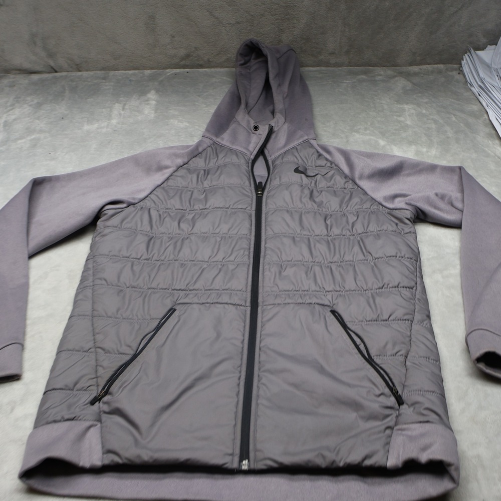 Nike Jacket Mens Medium Grey Quilted Hybrid Full Zip Therma Insulated Puffer